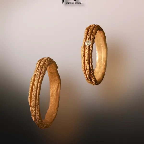 fede in oro muto 18 kt - col.rosso con solchi e diamante