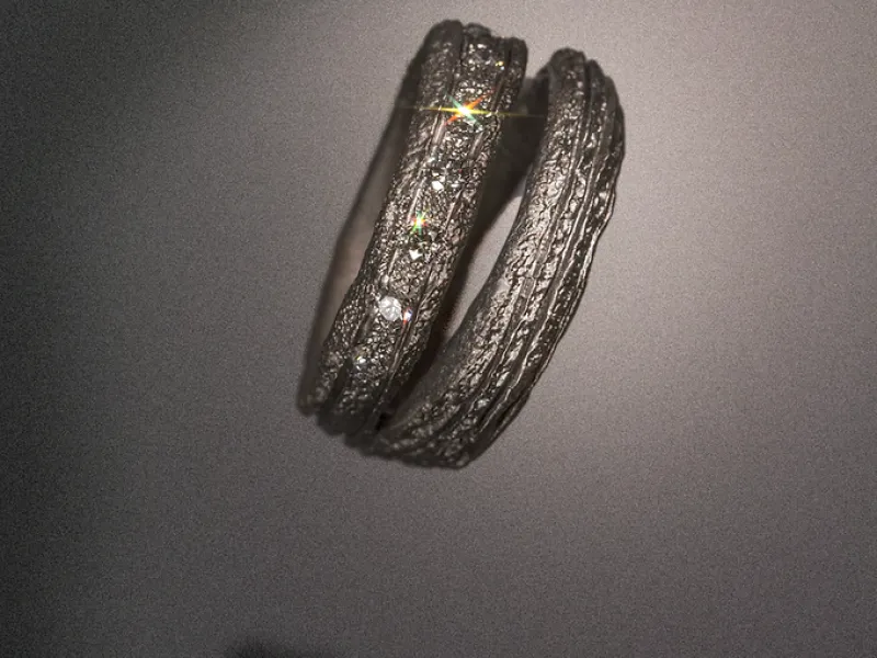 Anello con 2 fasce in titanio muto e diamanti